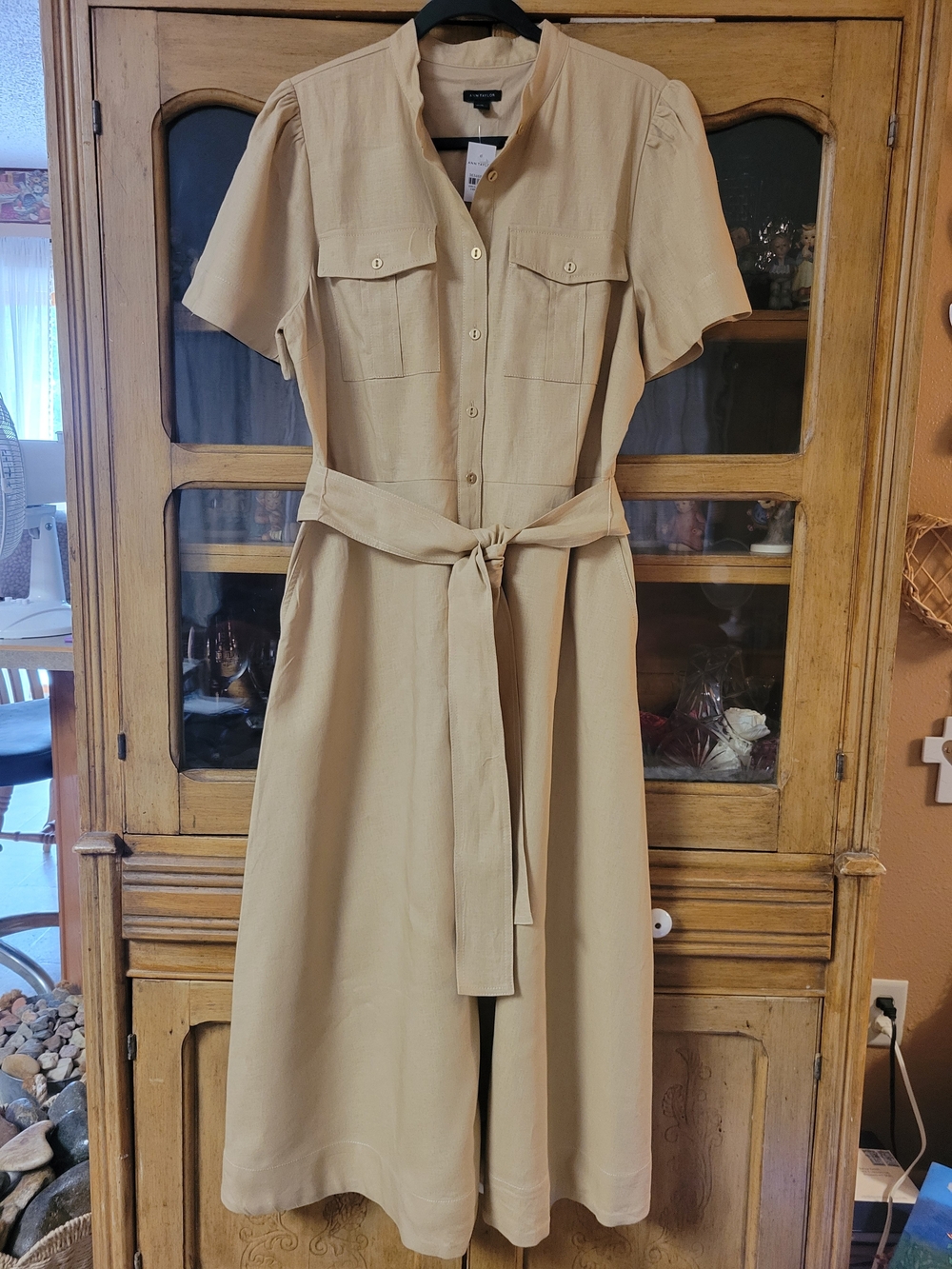 NWT Ann Taylor Linen Blend Collared Button-Front Shirt Dress w/ Pockets Sz 12 - Picture 1 of 9